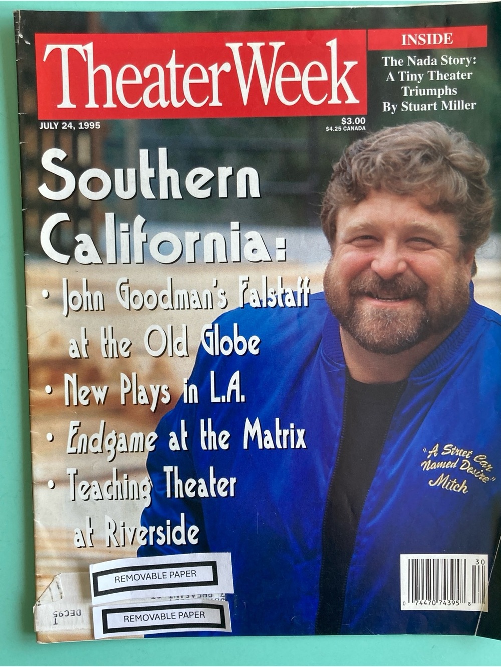 John Goodman -Report From L.A. Theater Week Magazine JULY 24 1995 Label Attached